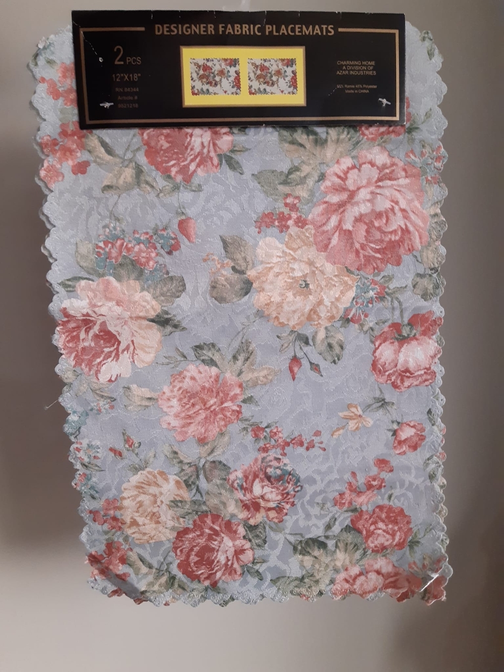 *SALE 3 for $20* Vintage Designer Fabric Placemats Azar - Floral Pink & Cream